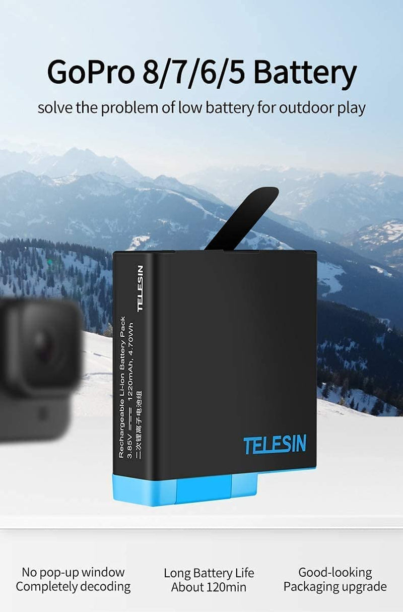Caricabatteria Tripla E Scatola Di Immagazzinaggio Di Batteria Con Caricabatteria a 3 Canali Con 2 Batterie Ricaricabili Agli Ioni Di Litio per Gopro Hero 8 Black, Hero 7/6/5 Black