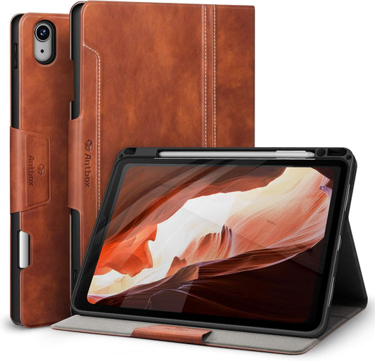 Custodia per Ipad Air 5ª/4ª Generazione 2022/2020 10,9 Pollici in Pelle PU Con Portapenne, Angolo Di Supporto Regolabile, Funzione Di Auto Sveglia/Sonno (Marrone)