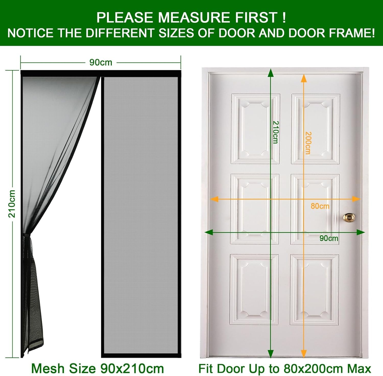 AGGIORNAMENTO Zanzariera Magnetica per Porta 90 X 210 CM - Rete Fine, Tenda Zanzariera Porta Con Totalmente Calamita, Si Chiude Da Sola per Balcone, Installazione Facile (Nero)