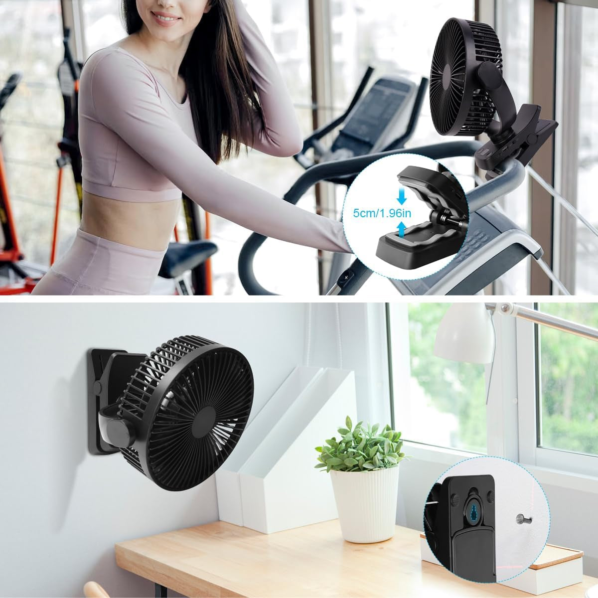 Ventilatore Da Tavolo USB, 12000Mah Ventilatore Da Campeggio Ricaricabile, Ventilatore Con Clip Silenzioso Con 5 Velocità, Portatile Ventola Con Telecomando per Ufficio Campeggio Tenda Passeggino