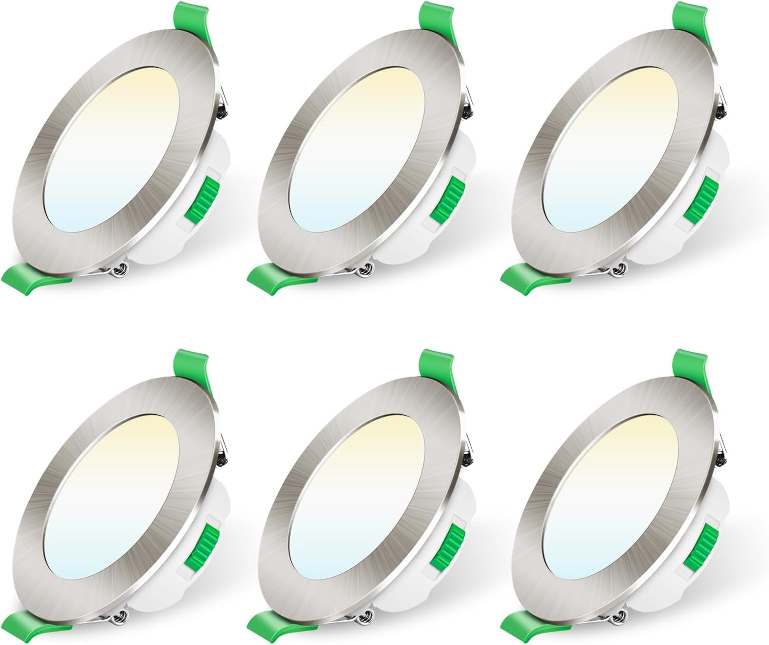 Faretti LED Da Incasso per Cartongesso Dimmerabili, Ultrasottili 7W IP44 3000K 4000K 6500K Faretti LED Soffitto, AC 220-240V, Diametro Foro Ø67-75Mm, Rotondo Nichel Spazzolato, Set Di 6