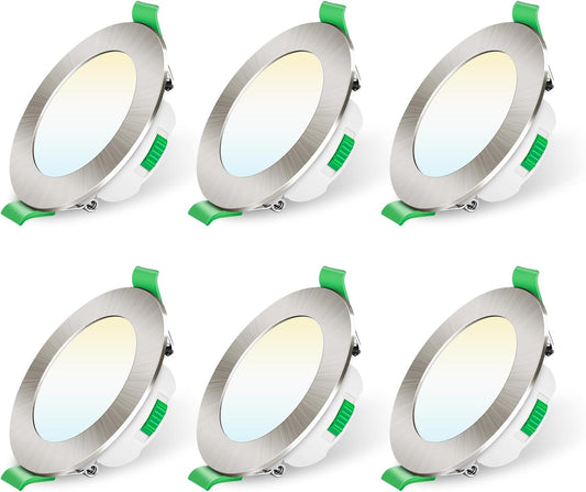 Faretti LED Da Incasso per Cartongesso Dimmerabili, Ultrasottili 7W IP44 3000K 4000K 6500K Faretti LED Soffitto, AC 220-240V, Diametro Foro Ø67-75Mm, Rotondo Nichel Spazzolato, Set Di 6
