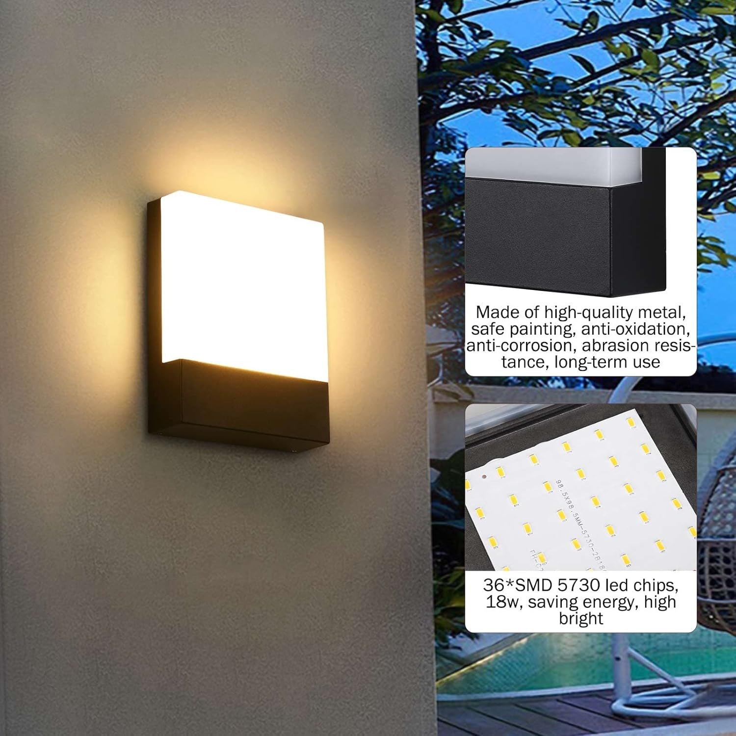 Applique Da Parete Esterno 18W Lampada Da Parete Led Esterna Impermeabile IP65 Luce a Muro in Alluminio Esterni Luci Da Parete per Balcone Giardino Veranda Garage Patio 3000K - Bianco Caldo