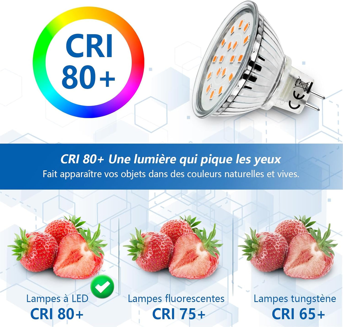 Confezione Da 10 Lampadine LED MR16 GU5.3, Bianco Caldo 3000K, 5W Equivalente a Lampadina Alogena 45W, AC/DC 12V LED Spot MR16 Luminoso 480LM, Angolo Di Emissione 120° Ø50X45Mm, Non Dimmerabile