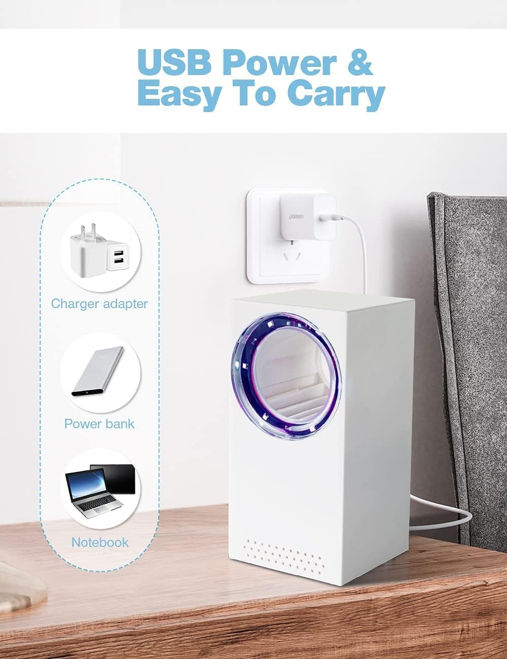 Uccidi Zanzare, Lampada Antizanzare Elettrica, Zanzariera Elettrica Con Lampada UV, Trappola per Zanzare USB, 180° Luce Insetticida per Uso Da Interno Ed Esterno, Zanzare, Mosche, Falene, Insetti
