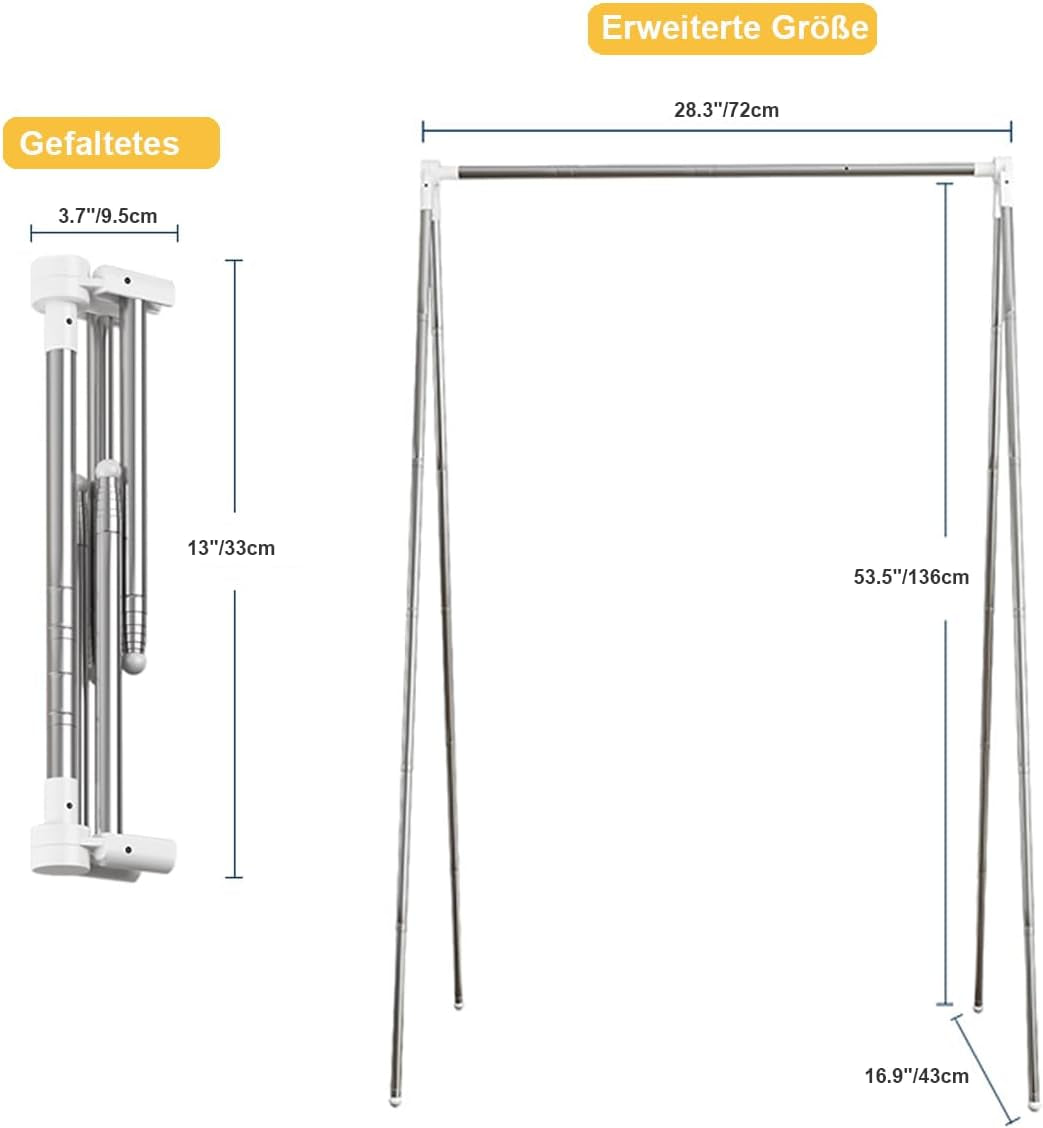 Appendiabiti Portatile, Pieghevole, Con Asta Appendiabiti Allungabile, Pieghevole, Leggero, per Danza, Viaggi, Campeggio, Biancheria, Piccolo + 3 Grucce Salvaspazio
