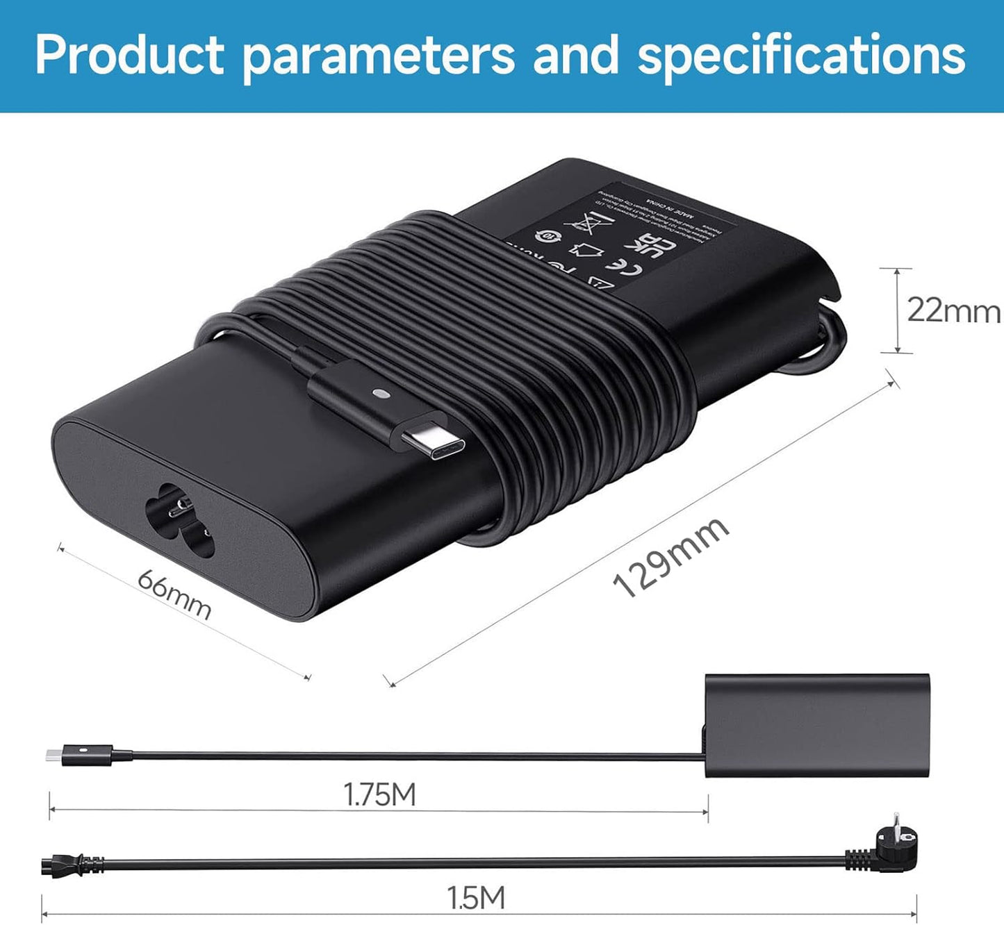 90W USB C Alimentatore Caricatore per Dell Latitude 5420 5430 5300 5400 5480 5490 5580 5590 5330 5440 7440 7300 7400 7280 7390 2In1 Xps 13 15 17 LA90PM170 DA90PM170 Caricabatterie Adattatore Charger