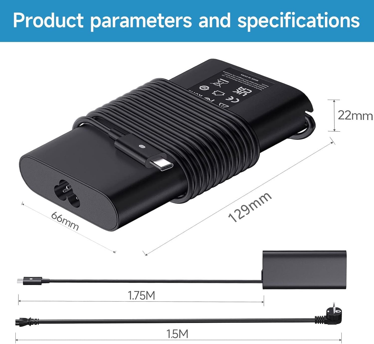 90W USB C Alimentatore Caricatore per Dell Latitude 5420 5430 5300 5400 5480 5490 5580 5590 5330 5440 7440 7300 7400 7280 7390 2In1 Xps 13 15 17 LA90PM170 DA90PM170 Caricabatterie Adattatore Charger