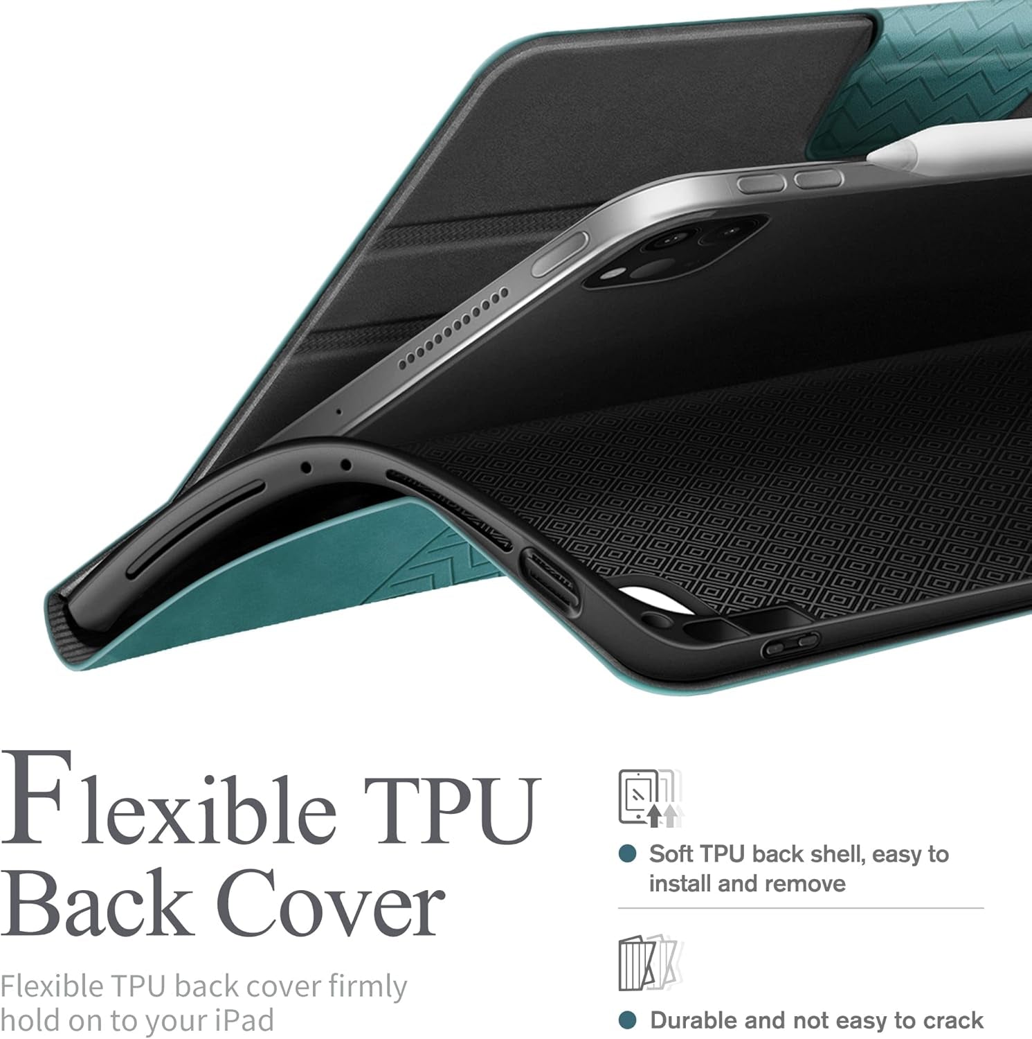 Custodia per Ipad Pro 12.9" 2021/2020/2018 (5A/4A/3A Generazione), Con Portapenne Integrato, Auto Svegliati/Sonno (Verde)