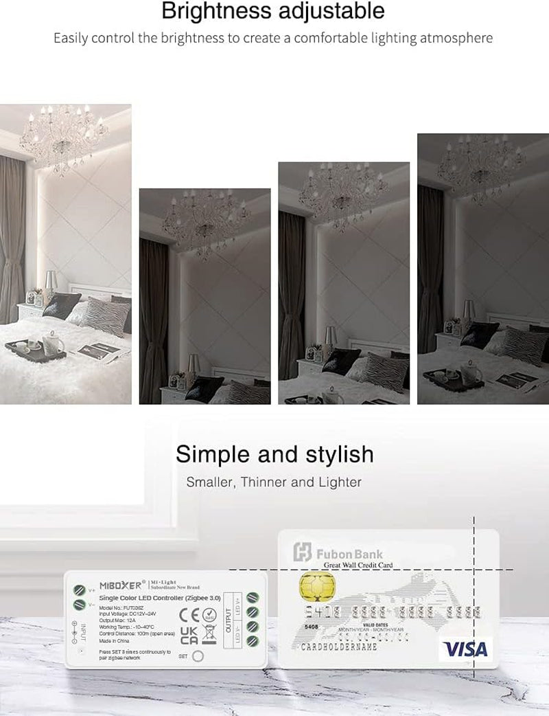 ®, Milight Miboxer Zigbee3.0 Dimmer Controller per Strisce LED Monocolore 12V/24V Compatibile Con Zigbee Amazon Echo App/Controllo Vocale, FUT036Z