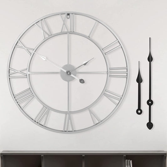 Grande Orologio Da Parete Rotondo in Stile Vintage in Metallo Silenzioso Senza Tick Alimentato a Batteria 40 Cm 47 Cm 60 Cm Orologio Con Numeri Romani Soggiorno Arredamento Camera Da Letto