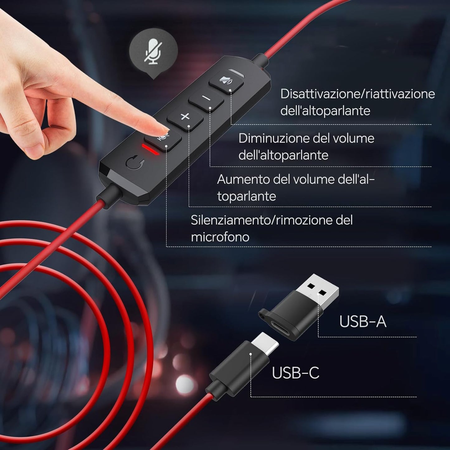 Cuffie per PC Con Microfono USB Super Riduzione Rumore, Comfort Di Utilizzo Prolungato, Effetto Sonoro Hifi, Cavo Di 1,87 Metri, Headset