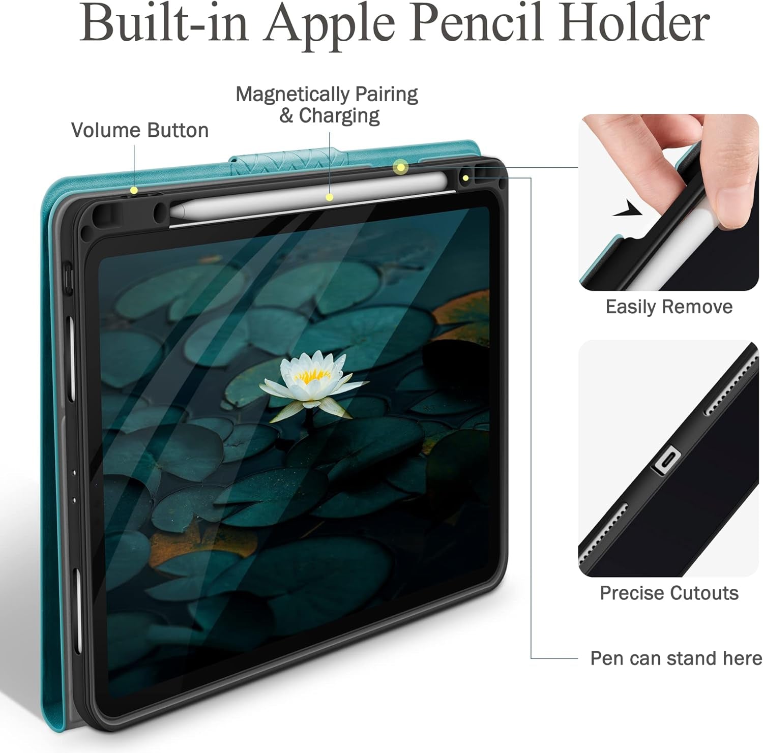 Custodia per Ipad Pro 12.9" 2021/2020/2018 (5A/4A/3A Generazione), Con Portapenne Integrato, Auto Svegliati/Sonno (Verde)