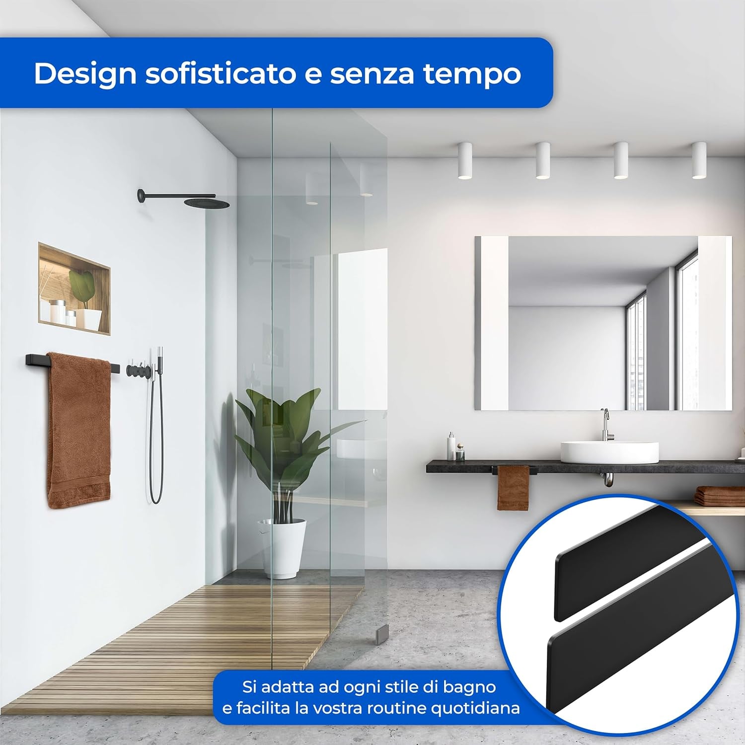 Barra Portasciugamani  Senza Forare - Nastro Adesivo Di Montaggio TESA E Superficie Adesiva Extra Large - Barra Portasciugamani in Alluminio Da Incollare (Nero Alluminio, 40 Cm)