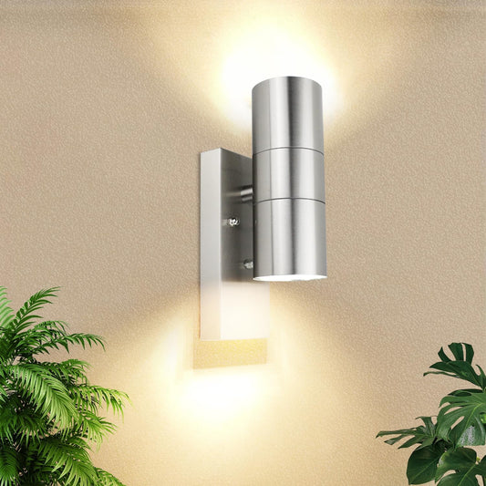 Applique Led in Acciaio Inox, Illuminazione Moderna per Esterni Con Interruttore Crepuscolare Ip44 Illuminazione Verso L'Alto E Verso Il Basso Per, Incl. Lampadina Gu10 5W 500Lm Bianco Caldo