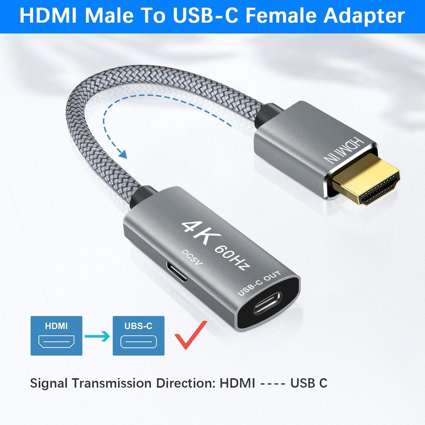 Adattatore Cavo HDMI Maschio a USB-C Femmina Con Cavo USB C,Attrezzature per Macchine Nreal Air Ar,Adattatore Thunderbolt 3 4K 60Hz per Macbook Pro,Mac Air,Microsoft Surface