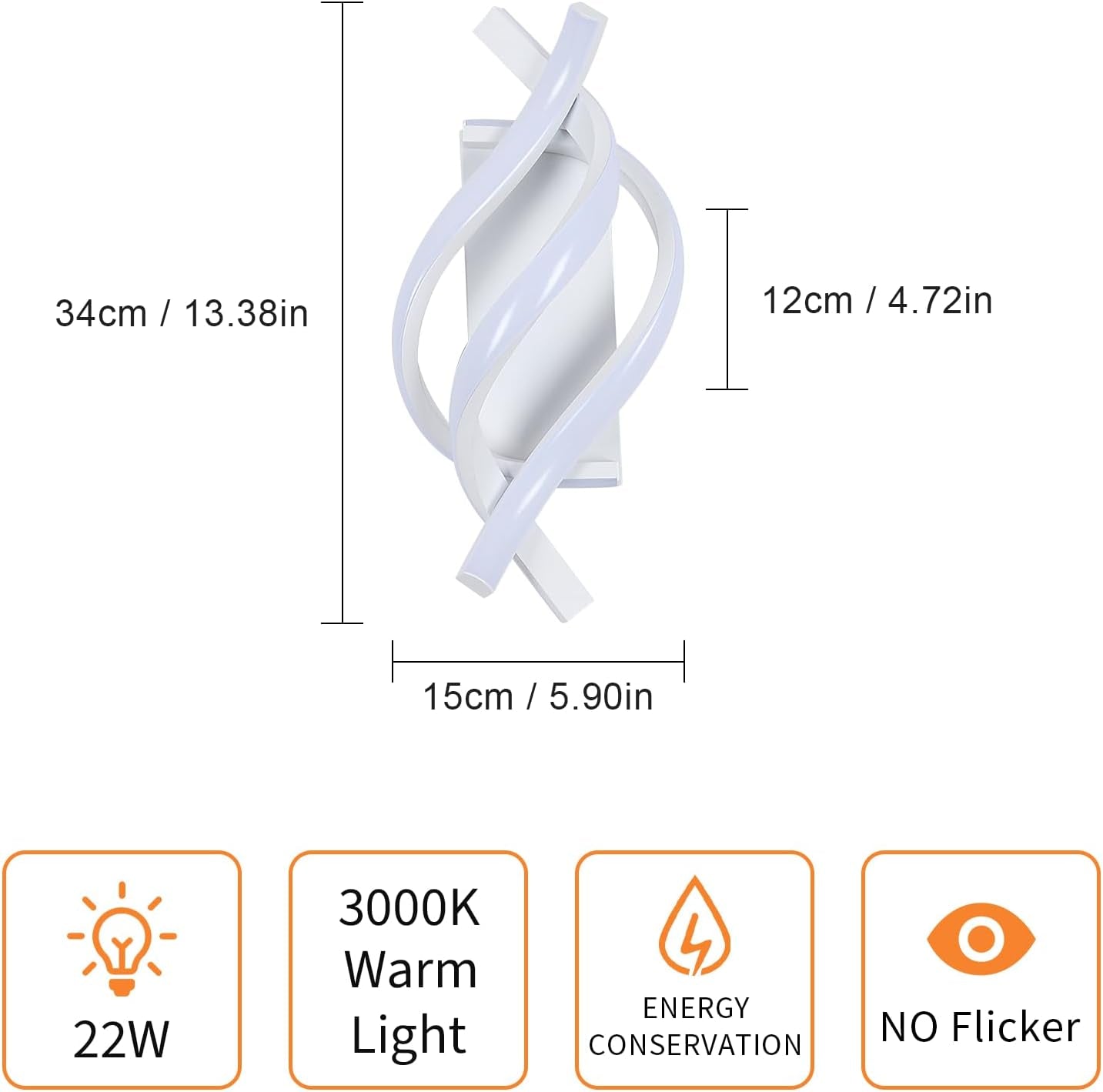 Applique LED Parete Moderne, Lampada Da Parete Interno 22W 2500 LM, Lampada a Muro Design Curvo 3000K Luce Calda per Camera Da Letto Corridoio Soggiorno, Bianco