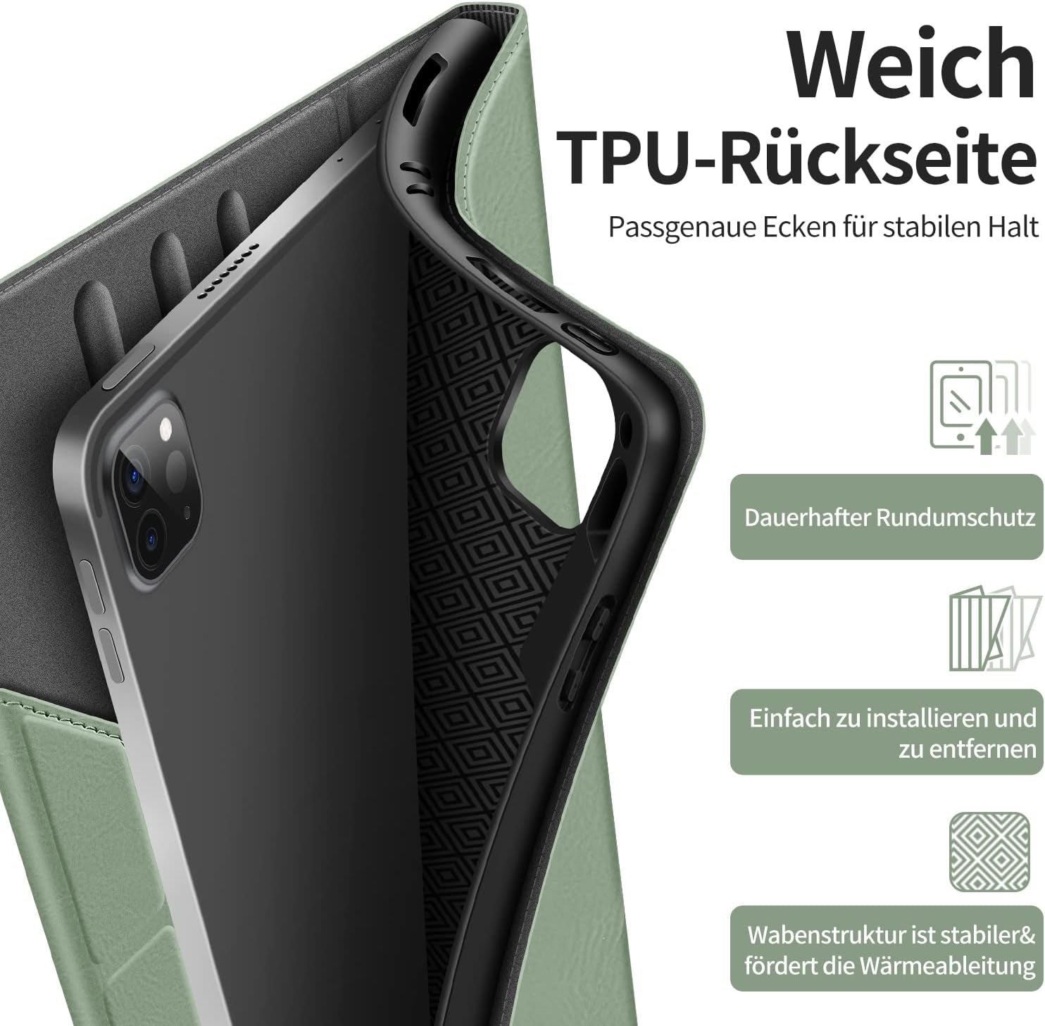 HOLIMET Custodia per Ipad Pro 11 2022 4 Generazione, 2021/2020/2018 (3/2/1A Gen) Ultra Smart Cover Con Pencil Holder per Pencil 2, Auto Svegliati/Sonno Case per Ipad Pro 11 Pollici - Verde