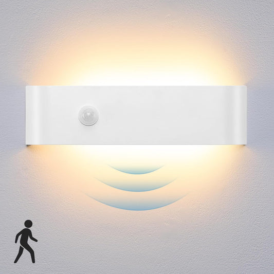 Applique Da Parete Interno Moderno, 16W Con Sensore Di Movimento Lampada Led Da Parete, 3000K Bianco Caldo Lampada Da Muro, per Soggiorno, Scala, Corridoio, Illuminazione per Interni, Bianco