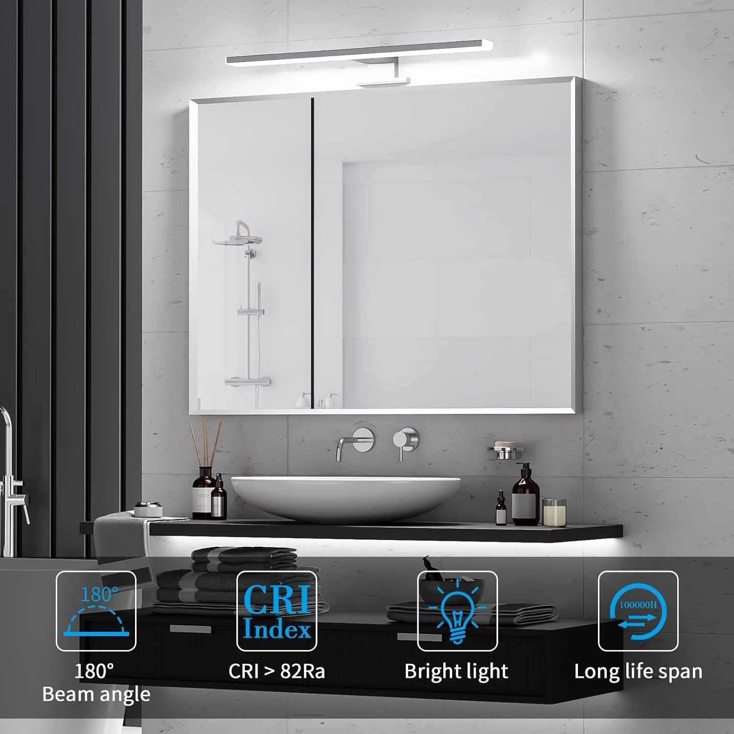 Lampada Specchio Bagno 10W,40CM 820LM Luce Specchio Bagno Led,Bianco Freddo 6500K E Resistente All'Acqua IP44 Luci Specchio Bagno CLASSE II per Armadietto a Specchio