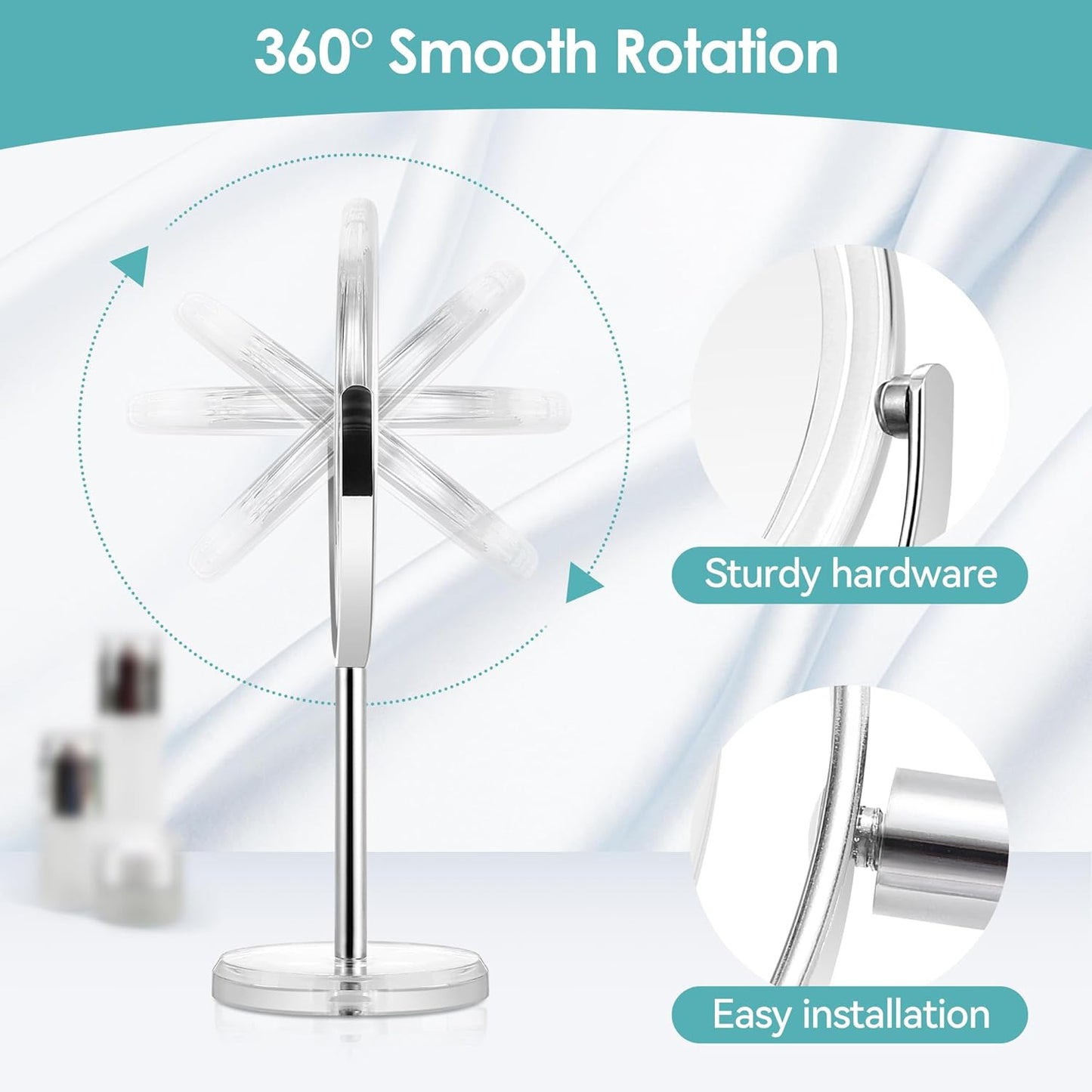 Specchio D'Ingrandimento 20X, Specchio per Il Trucco Girevole a 360°, Specchio Da Tavolo Vanity a Doppia Faccia 1X/20X, per Toletta, Scrivania, Bagno, Camera Da Letto, Trasparente