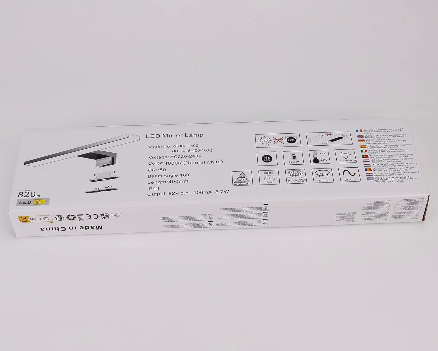 Lampada Specchio a Led/Lampada Specchio Bagno 10W 820Lm 40Cm Bianco Neutro 4000K,IP44 230V,Lampada LED Armadio in Acciaio Al Nichel-Cromo,Lunghezza Prodotto:400Mm