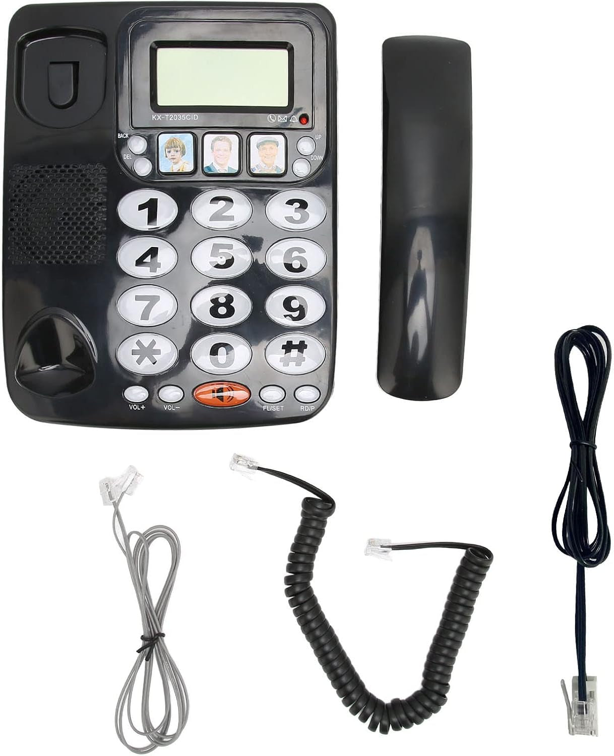 Big Button Phone per Anziani, Pulsanti Con Filo Fisso per Foto Telefoniche per Pazienti Con Suono Chiaro Supporto a Doppia Porta Che Memorizza 3 Numeri Comunemente Usati (Nero)