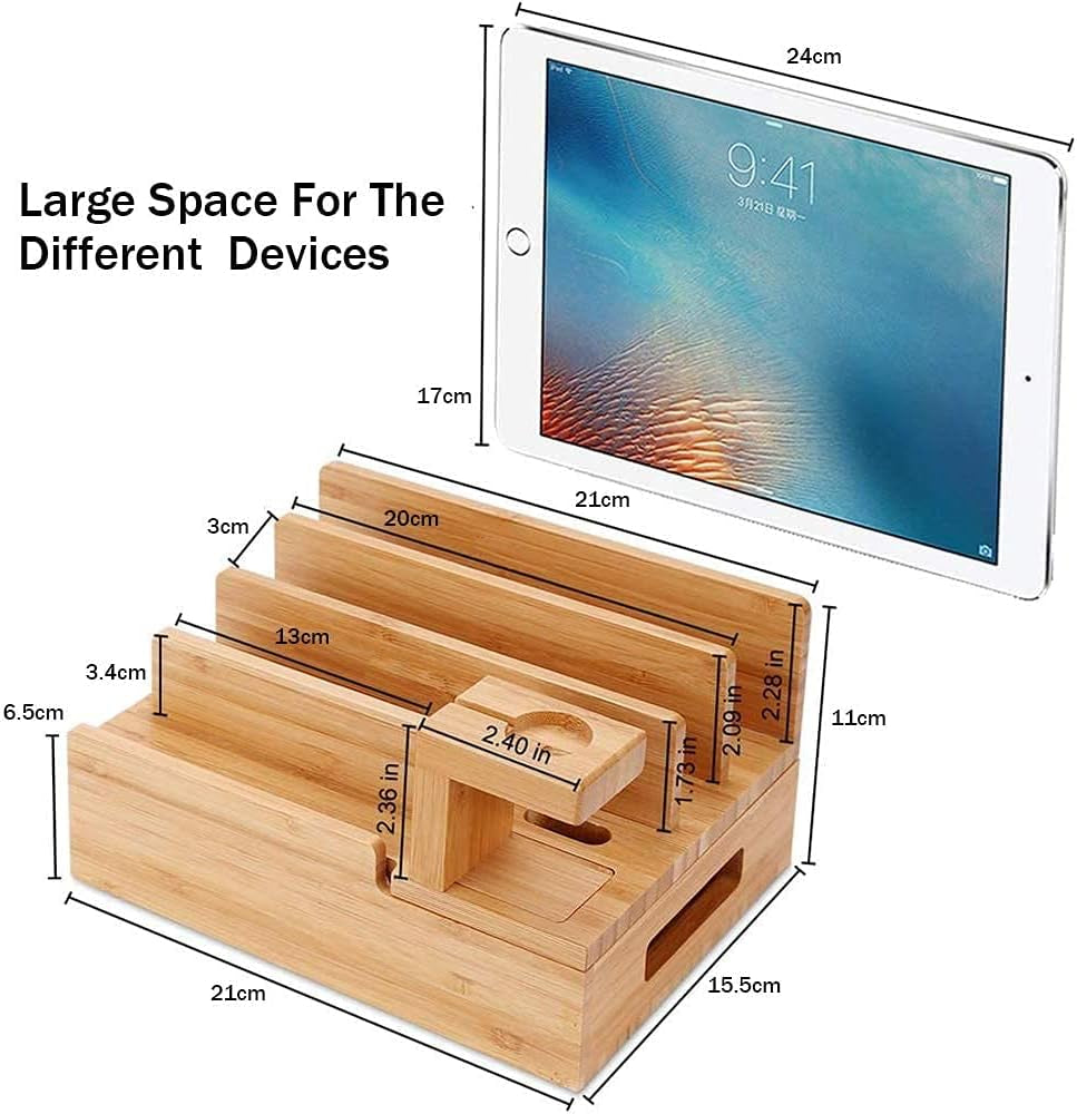 Stazione Di Ricarica USB, Ricarica Multipla per Più Dispositivi, Smartphone, Caricabatterie per Più Telefoni Cellulari, Ricarica USB, in Bambù, Tablet