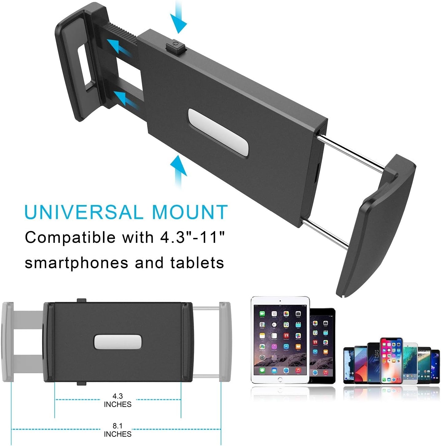 Supporto Tablet Auto Portabicchieri, Supporto per Portabicchieri Dell'Auto Compatibile Con Tablet Da 4,3-11 Pollici, Ipad Mini/Air/Pro, Iphone, Tutti Gli Smartphone