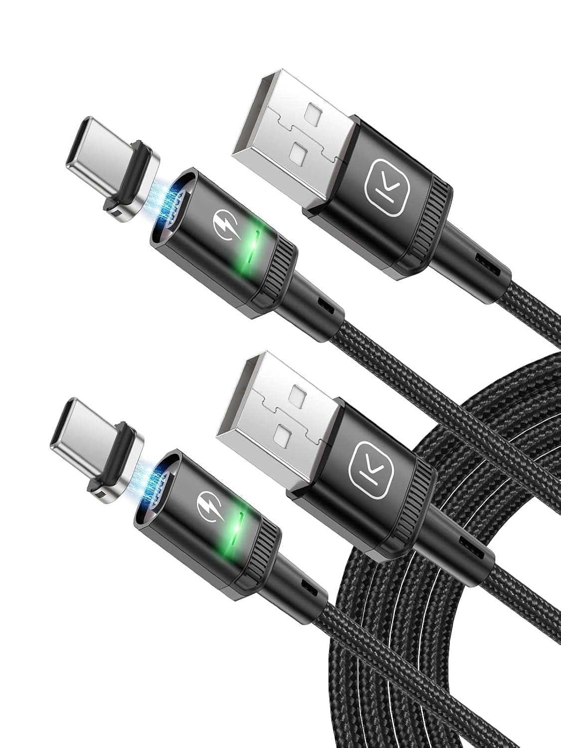 Cavo Magnetico USB C per Ricarica Rapida, 2 Pezzi Da 1 M, 3 a Con Adattatore Di Tipo C, Supporto QC 3.0, Ricarica Rapida,1M Ricarica Dati E Ricarica Rapida, Nero