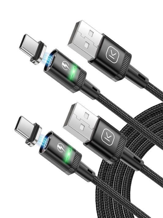 Cavo Magnetico USB C per Ricarica Rapida, 2 Pezzi Da 1 M, 3 a Con Adattatore Di Tipo C, Supporto QC 3.0, Ricarica Rapida,1M Ricarica Dati E Ricarica Rapida, Nero