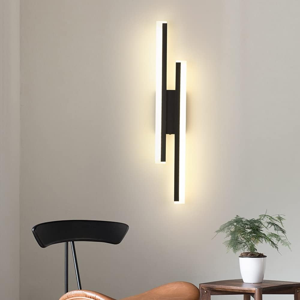 Applique Da Parete Interno, Moderno Lungo Lampada Da Parete LED 16W 1800LM, LED Lampada a Muro in Acrilico per Soggiorno, Camera Da Letto, Scala, 3000K Bianca Calda, Nero