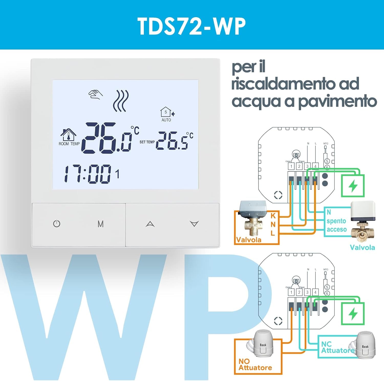 Termostato Smart per Riscaldamento Dell'Acqua,Termostato Ambiente Digitale Programmabile Settimanale Cronotermostato 3A TDS72-WP