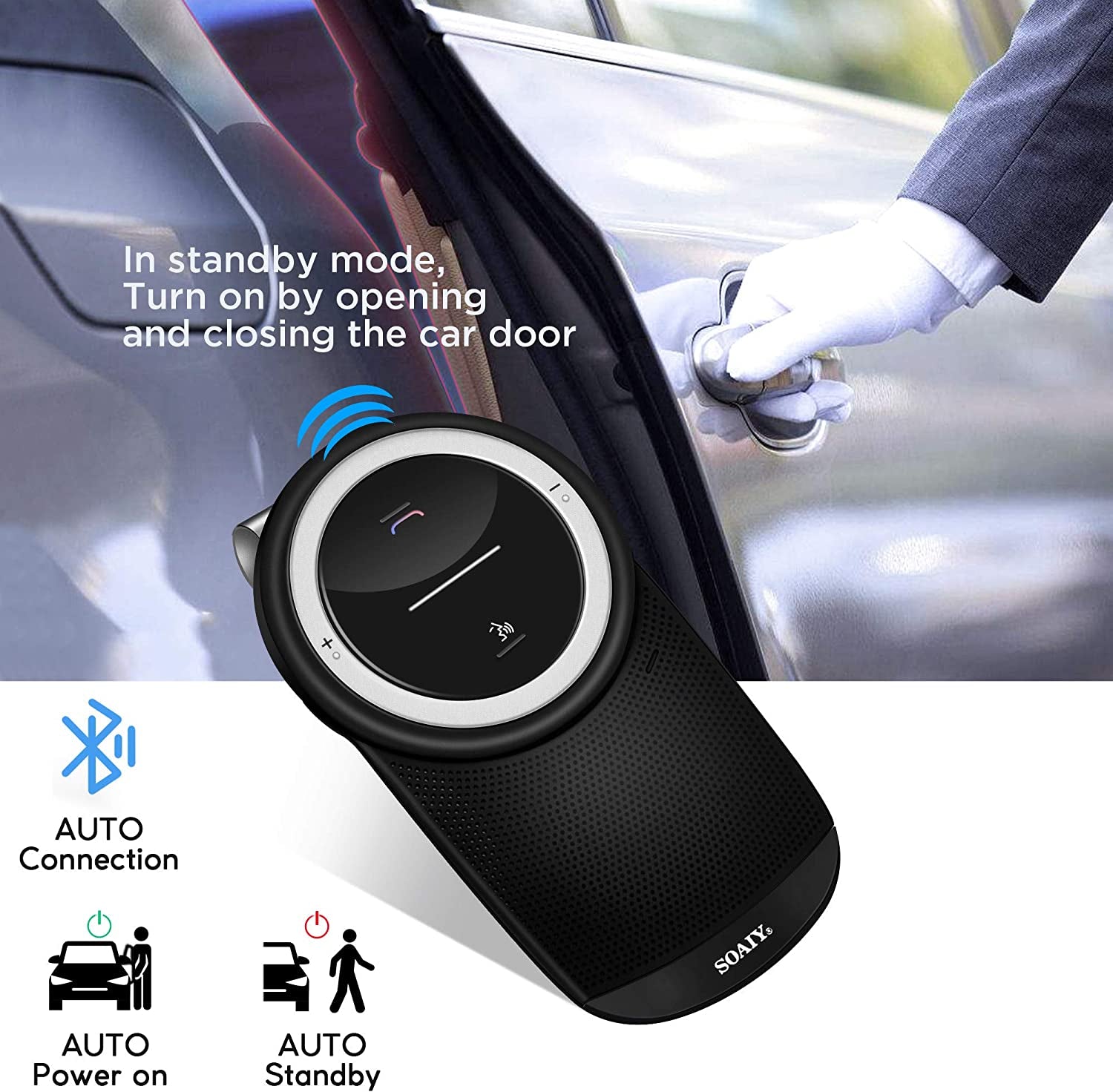 [Versione Aggiornata] S61 Kit Bluetooth Vivavoce per Auto Con Comandi Vocali E Supporto per Aletta Parasole, Bluetooth Car Phone Funziona Con GPS, Musica