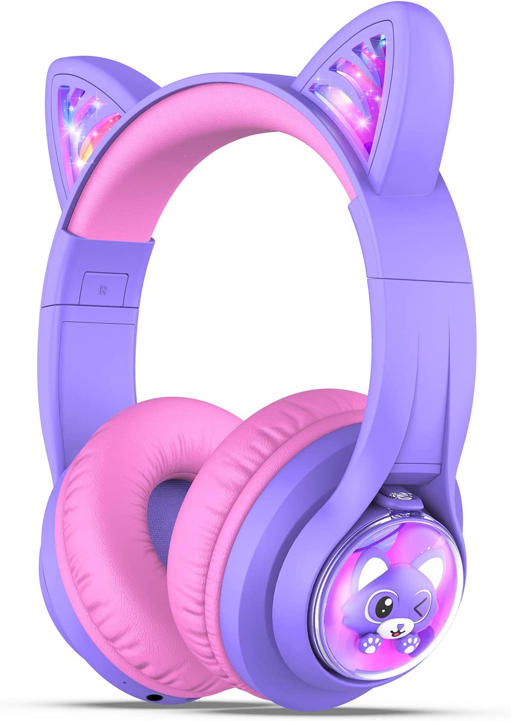 Cuffie Bluetooth per Bambini, BTH19 Cuffie per Bambini a Orecchie Da Gatto Con Luci LED, Limite Di Volume 74/85/94Dba, Tempo Di Riproduzione 45 Ore, Cuffie Wireless Sovraurali Con Microfono