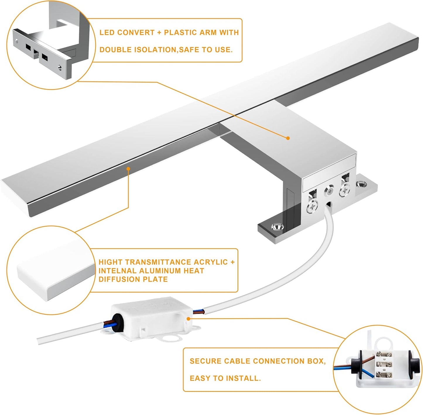 Lampada Applique Da Specchio a LED 5W 500 Lumen, 30Cm Bianco Freddo 6000K, Impermeabile IP44, Armadio Lampada Da Bagno,Faretto 230V