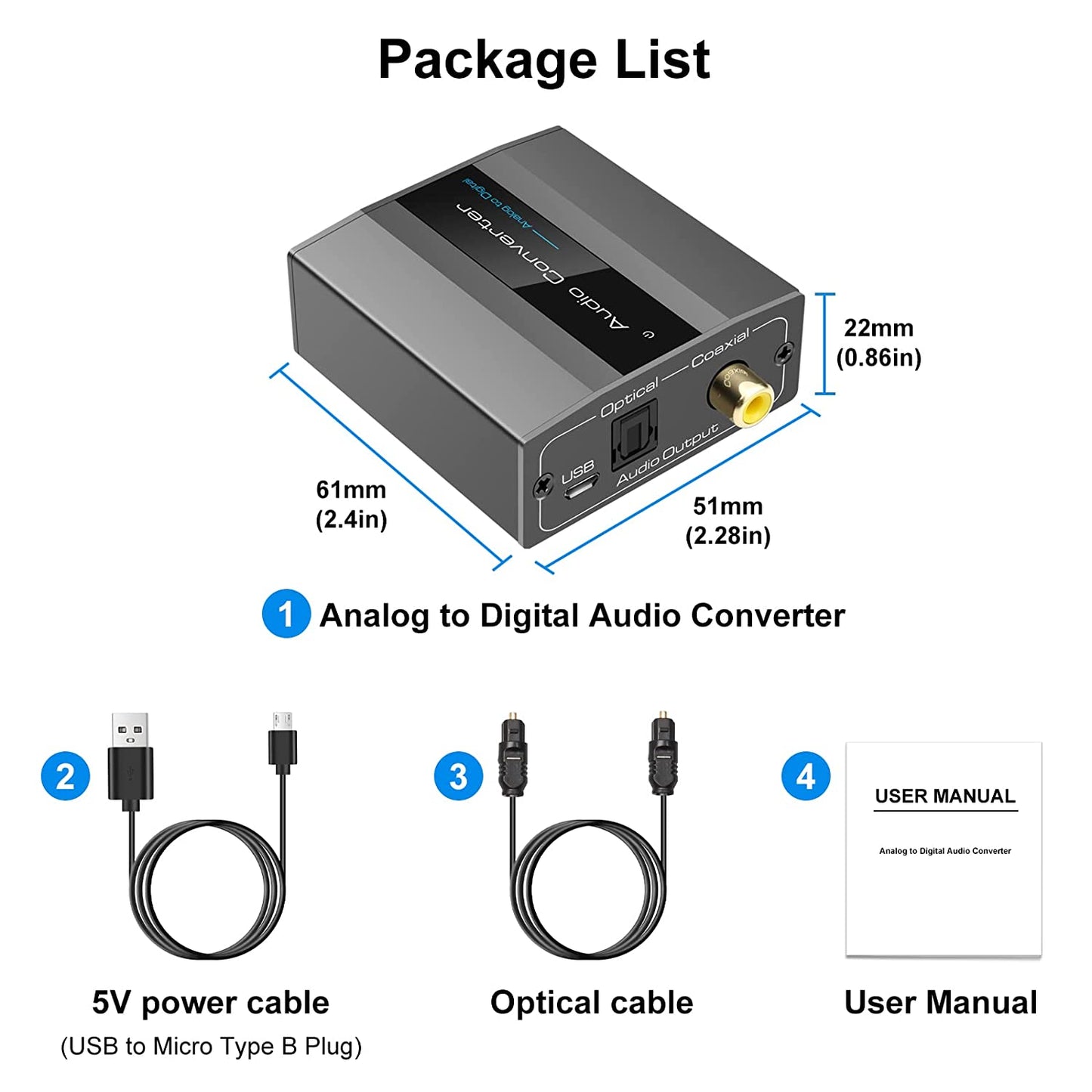 Convertitore Analogico Digitale Convertitore Audio Da RCA L/R E 3,5 Mm Jack a Coaxial Toslink Con Cavo Toslink E Cavo Di Alimentazione per PS4 Xbox 360 HDTV Blue Ray Sky HD DVD