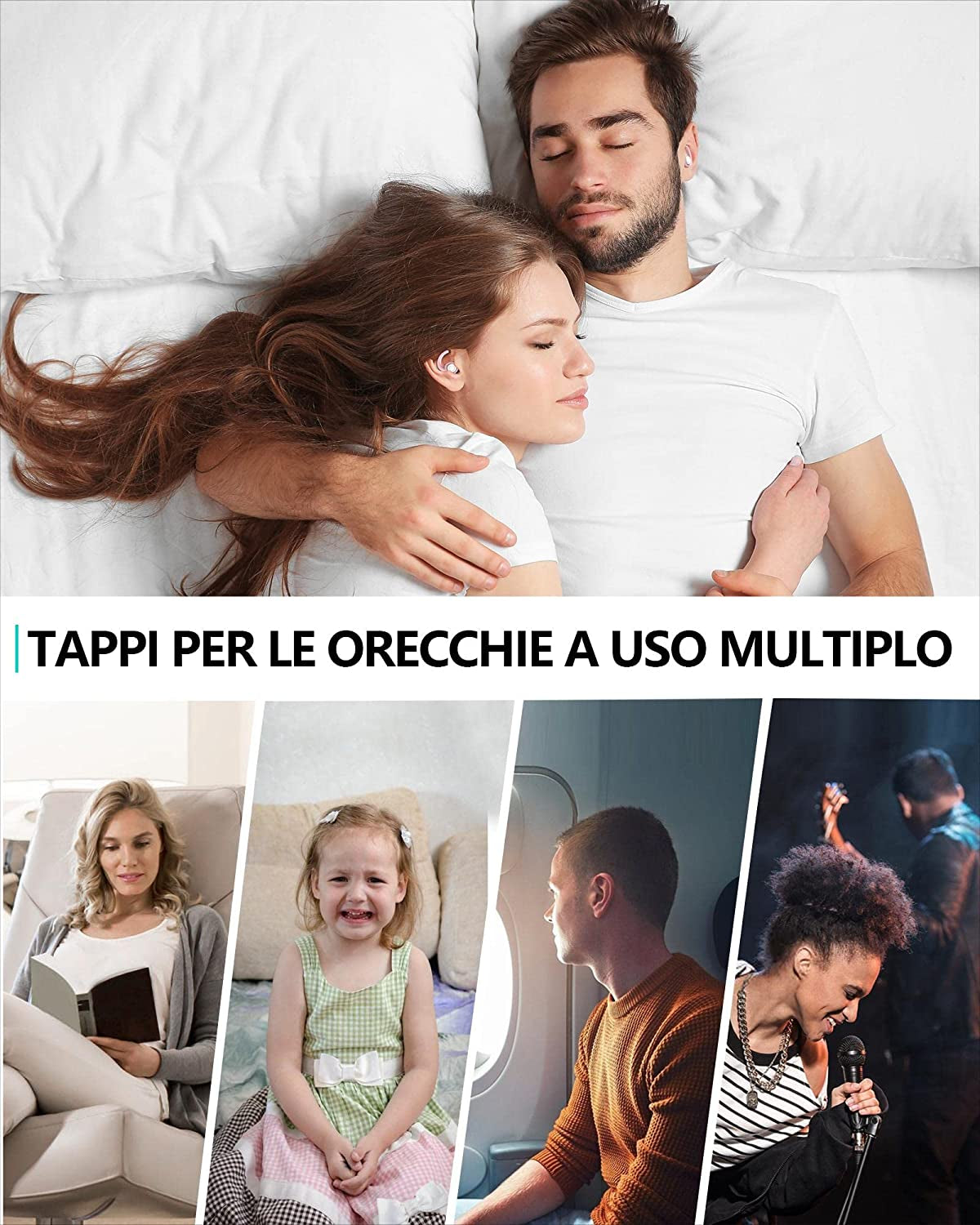 Silicone Tappi Orecchie per Dormire, 2 Paia Tappi per Le Orecchie Antirumore Lavabili Riutilizzabili per Sonno Leggero Riduci I Rumori, per Lavoro, Feste, Studio, Discoteca, Concerti