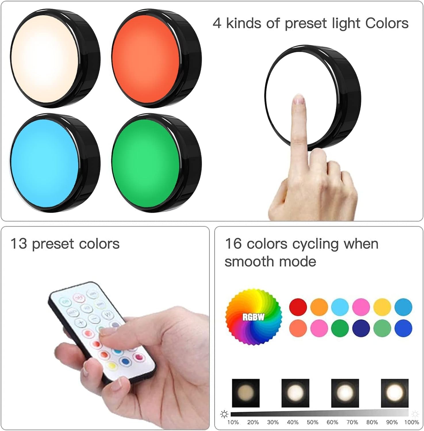 Luci Da Incasso, 3 RGBW Senza Fili, 16 Colori, Luce Notturna a LED Con Telecomando, Funzione Temporizzazione, Illuminazione a Batteria, Luce per Scale, Colore Nero