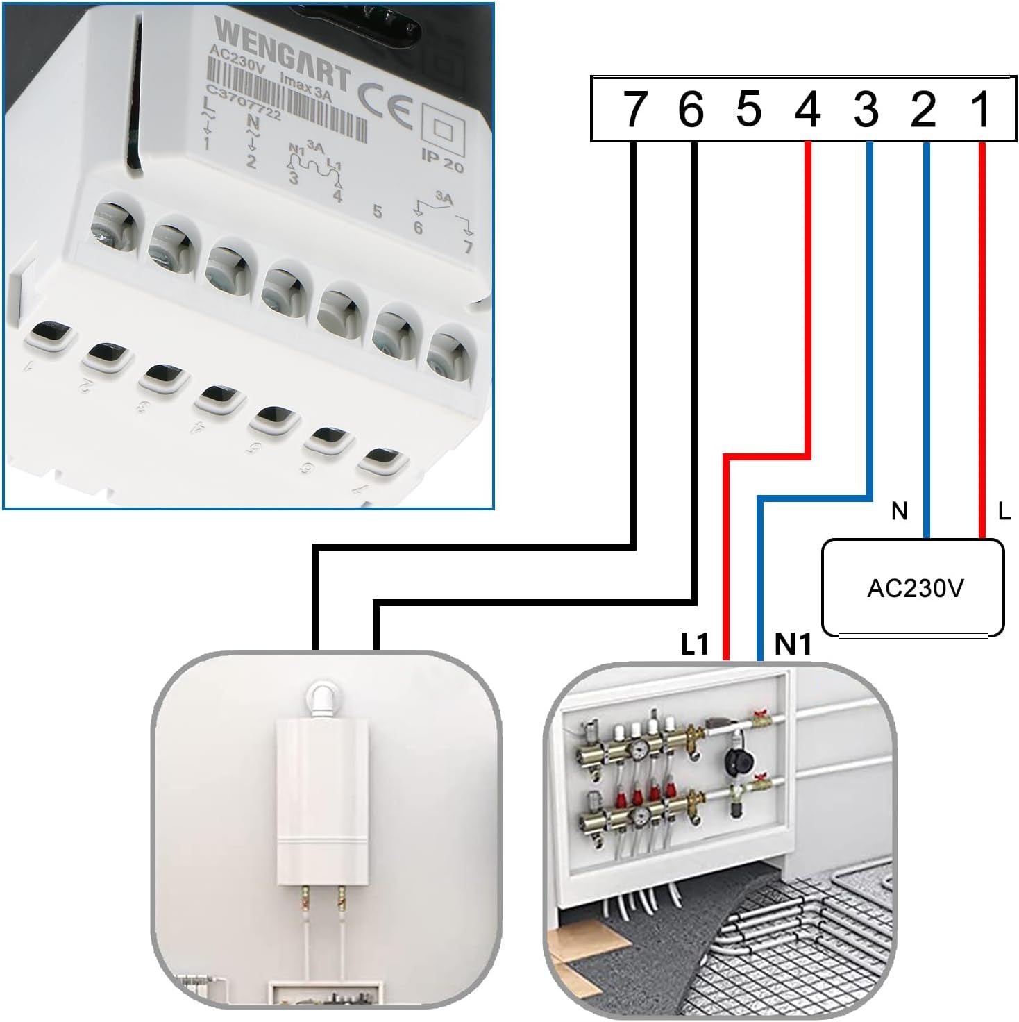 Termostato Riscaldamento a Pavimento WG806,AC230V 3A,Per Caldaie a Gas/Acqua,Bianco