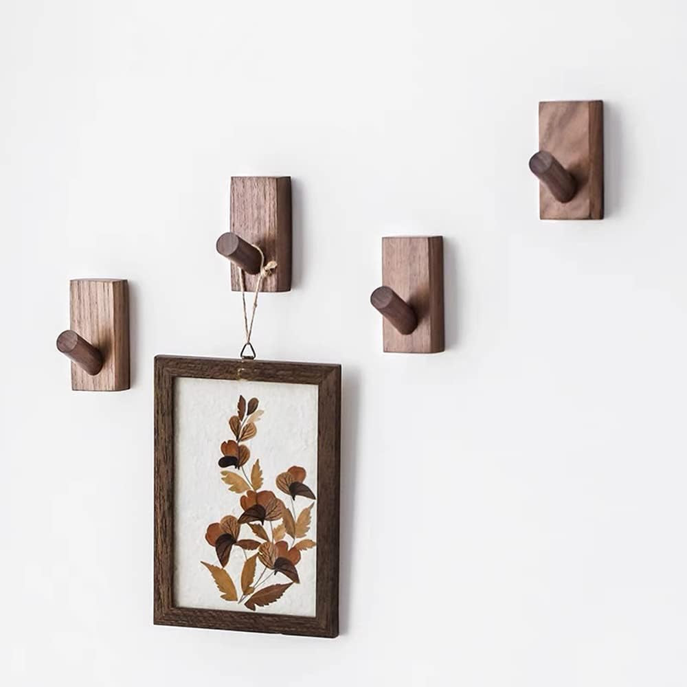 Confezione Da 4 Ganci Autoadesivi Da Parete in Legno, Appendiabiti Decorativi in Legno, Ganci in Legno, Ganci per Cappelli (Rettangolo Di Noce Nero- 4P)
