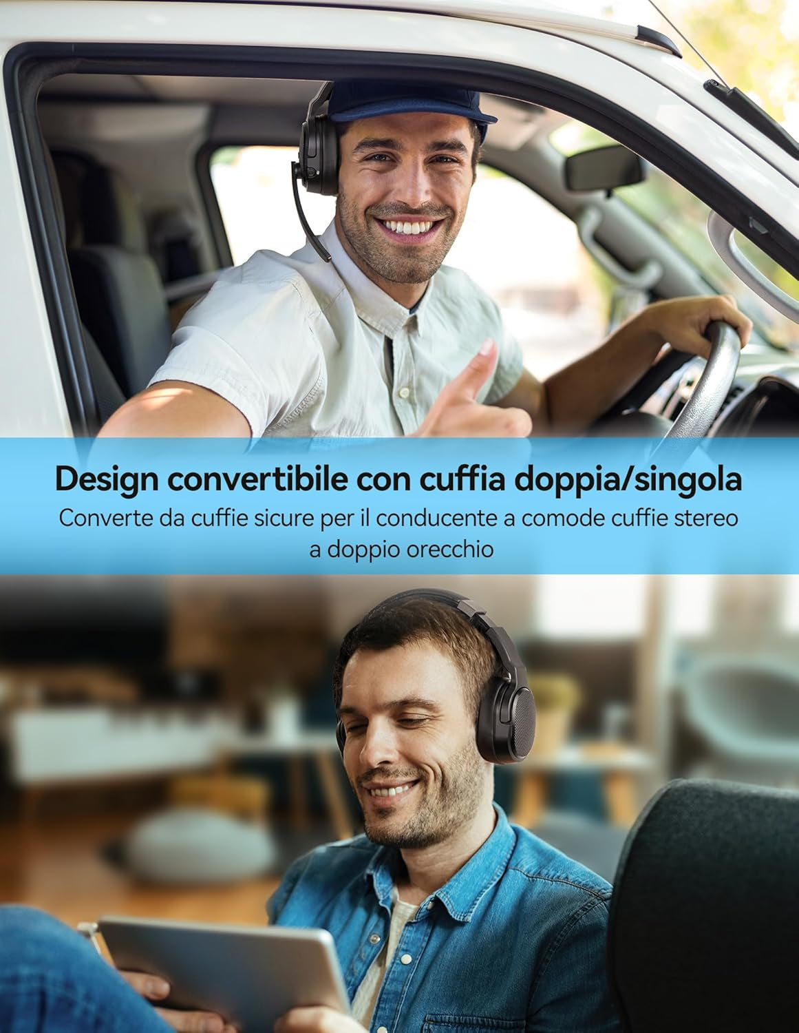 Cuffie Bluetooth Con Microfono, USB Dongle Cancellazione Del Rumore Singolo E Doppio Auricolare Senza Fili Con 3 Modalità Di Musica EQ, Cuffie PC per Call Center, Ufficio, Camion