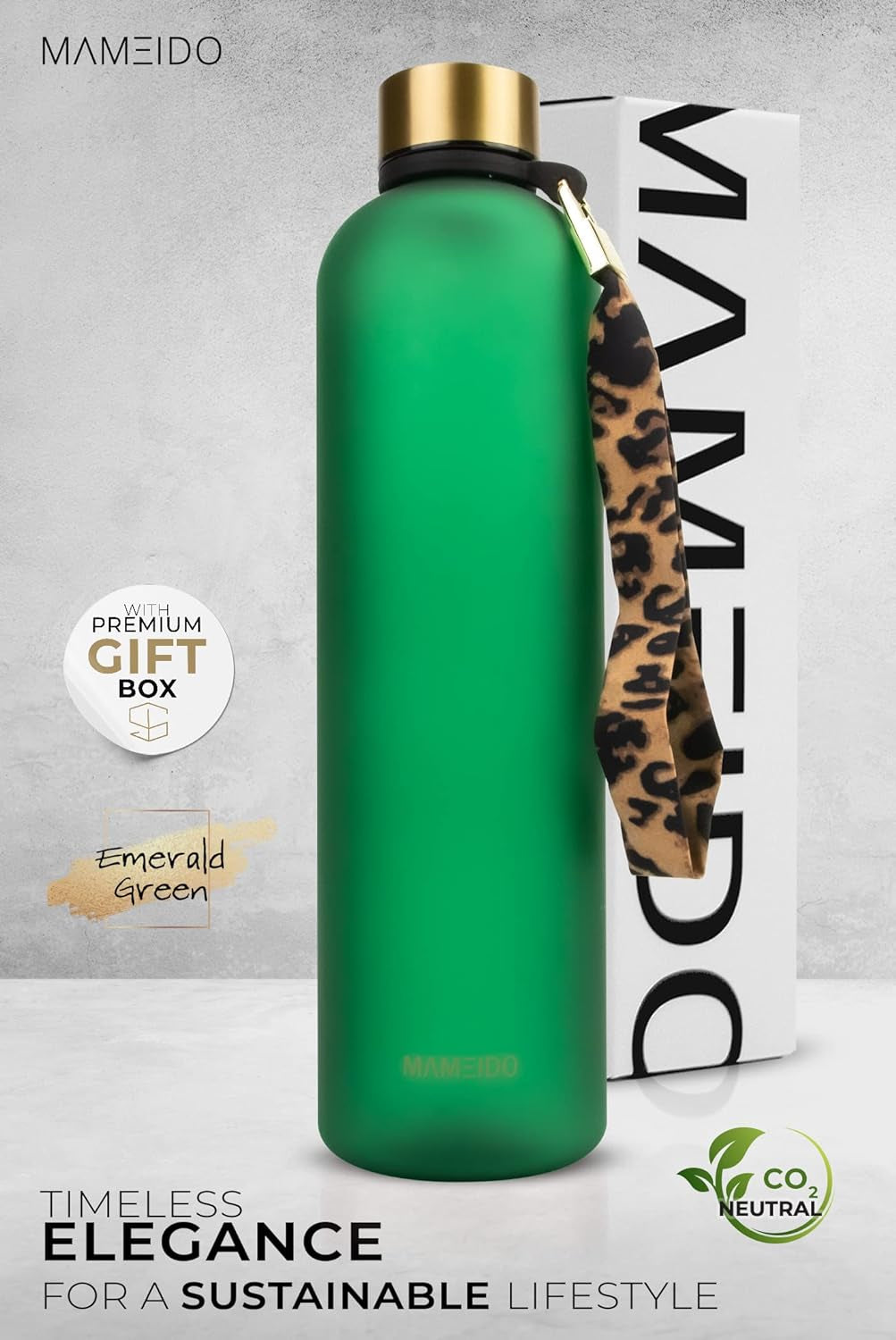 Bottiglia Acqua 1 Litro - Borraccia Plastica Tritan a Tenuta Stagna, Senza BPA - Bottiglia Motivazionale Con Orario (Emerald Grey Gold, 1L)