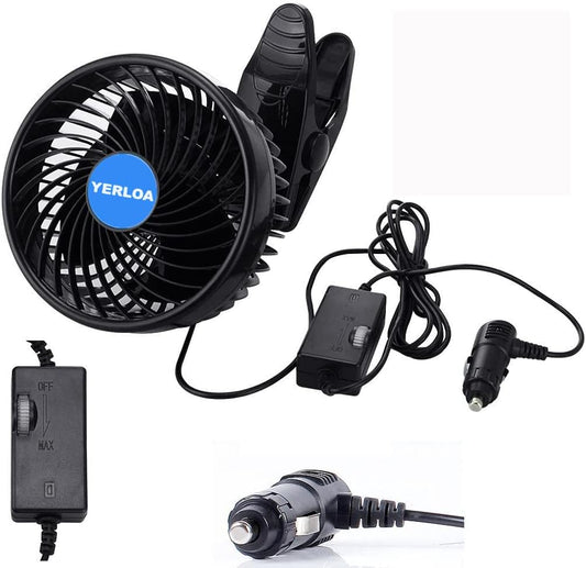 Ventilatore Auto 12 Volt,Ventilatore 12V Con Clip Raffreddamento Ventilatore per Auto 360° Ruotabile,Ventilatori per Auto 12V Con Regolazione Continua Della Velocità per Auto, SUV, Camper-2024 Nuovo