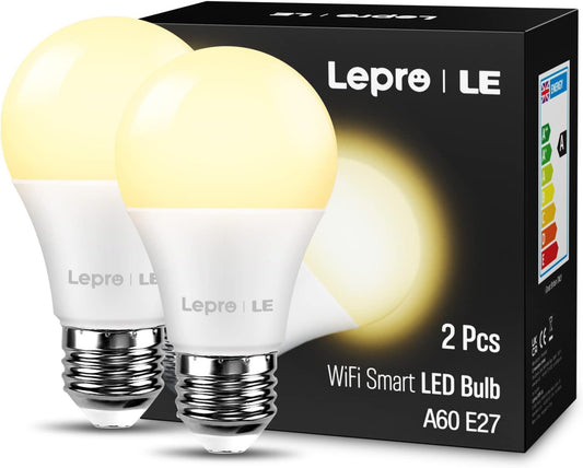 Lampadina LED E27 Intelligente, 9W=60W, Lampadina Wifi Bianco Caldo 2700K Luminosità Dimmerabile, Lampadine Smart Compatibile Con Alexa E Google Assistant, Controllo Da App Smartphone, 2 Pezzi