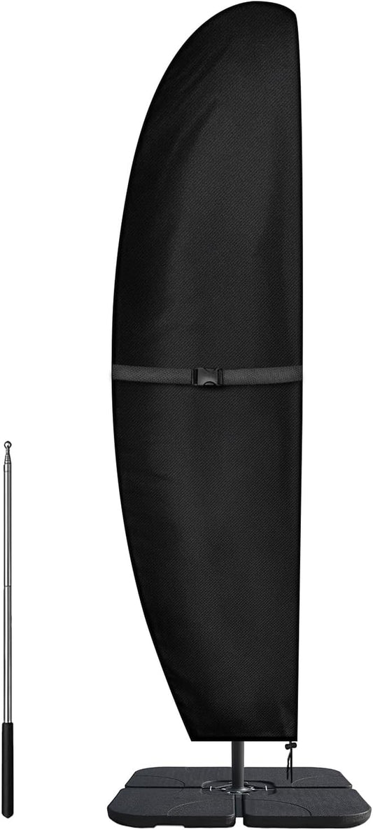 Copertura per Ombrellone a Braccio Decentrato Impermeabile, Tessuto Oxford 420D, Antivento, Anti-Uv Copertura Ombrellone Da Giardino Con Cerniera (265X40/70/50Cm) - Nero