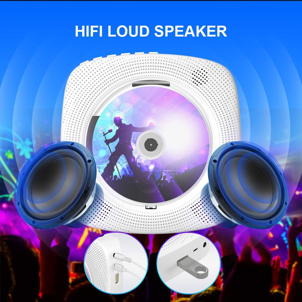 Lettore CD Portatile Con Bluetooth  Lettore CD Montabile a Parete Altoparlanti Hifi Integrati Con Display LCD Audio Domestico Boombox Radio FM Lettore Musicale USB MP3