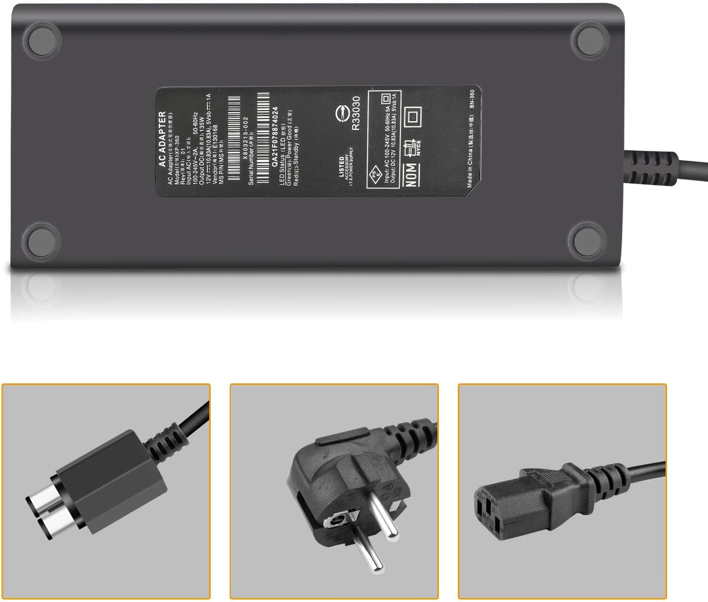 Alimentatore Di Rete Con Cavo Di Alimentazione per Console Microsoft Xbox 360 Slim, 100-220 V