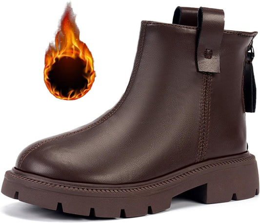 Fudaolee Stivali Stivali Invernali per Bambini Ragazze Scarpe Invernali Calde Stivali da Neve Stivaletti per Ragazzi Scarpe da Neve Stivali Slip-On Corti Impermeabili Etichetta 29 = EU 28, Marrone