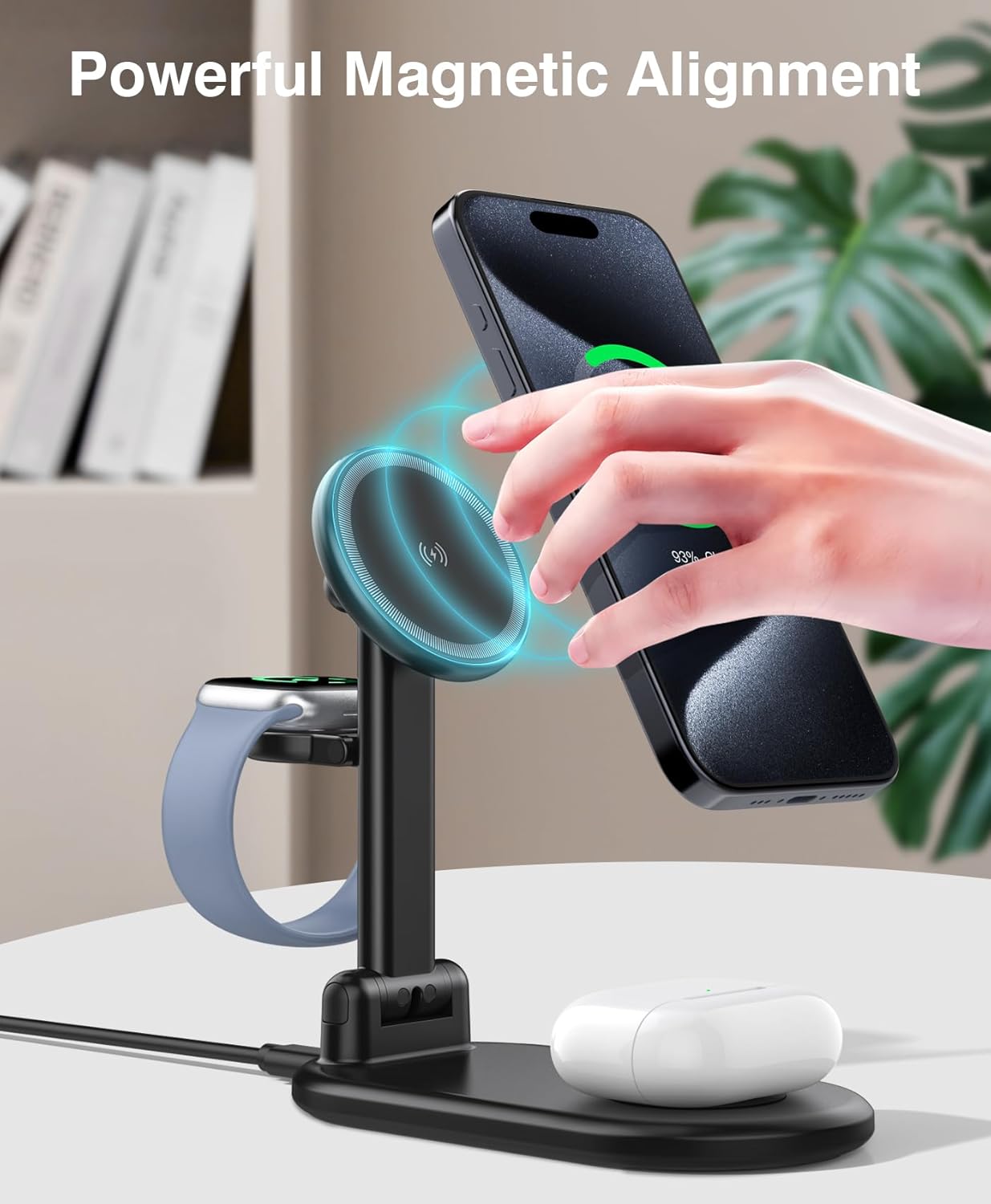 Caricabatterie magnetico Mag-Safe 3 in 1 per iPhone 15 14 13 12 Pro Max/Pro/Mini/Plus, stazione di ricarica pieghevole per Apple Watch Ultra 9 8 7 6 SE 5 4 3, caricabatterie wireless per Air Pod - Con caricatore USB C da 20 W